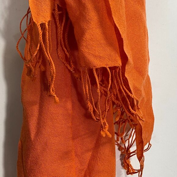 Vivi Designs Pashmina Cashmere Silk Scarf Shawl Orange Oversized - Picture 7 of 8